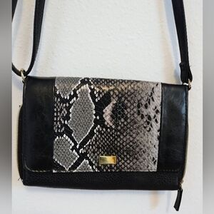 Black  MonSnake-Print Crossbody Bag with Gold Accent